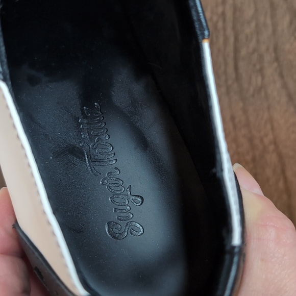 Sugar Thrillz Black and White Platforms with Pink Soles - Picture 2 of 8